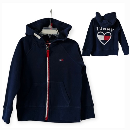 TOMMY HILFIGER Girls Heart Flag Logo Full Zip Fleece Hoodie Blue SELECT SIZE NEW - Picture 2 of 13