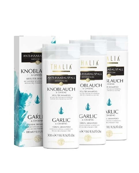 3x Thalia Knoblauch & Ginseng Shampoo 300 ml - gegen Haarausfall, 100% natürlich