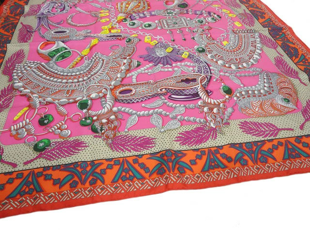 Hermès Authentic Scarf Carre 90 Les triples de Paris 100 Silk Green Used image 4