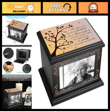 Cremation Urns for Adult Ashes, Wooden Memorial Box with Photo Frame, Burial Urn