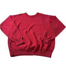 Tommy Hilfiger Golf Sweater Men's Large Red Knit Crew Neck Pullover Logo Cotton
