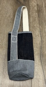 LANDS' END Two Tone Blue Denim Wine Tote Caddy Bag One Bottle