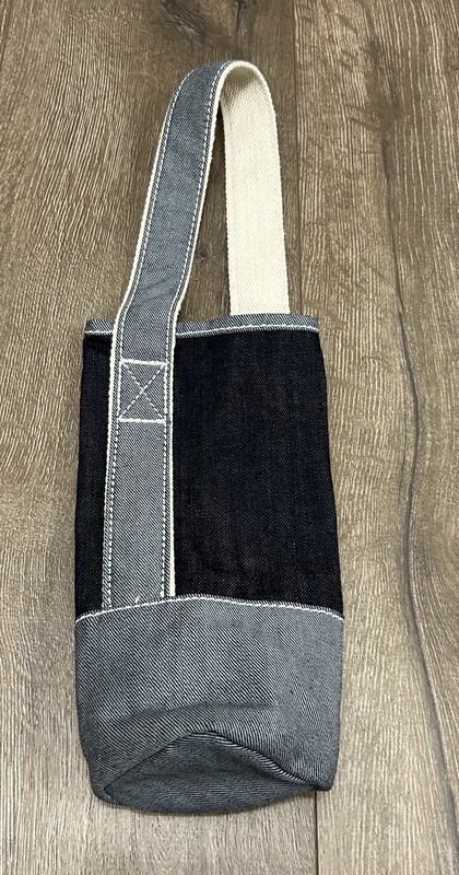 LANDS' END Two Tone Blue Denim Wine Tote Caddy Bag One Bottle