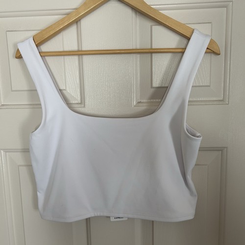 Express Womens Square Neck Sleeveless Cropped Pullover Tank Top White Size Large