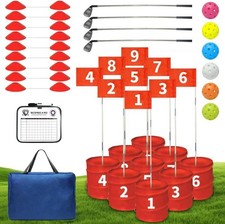 Golf Bucket Yard Game with 4 Clubs for Adults and Family, 9 Hole Golf Course, Ba