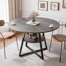  47.2 Inch Round Dining Table, Industrial Round Kitchen Table for 4