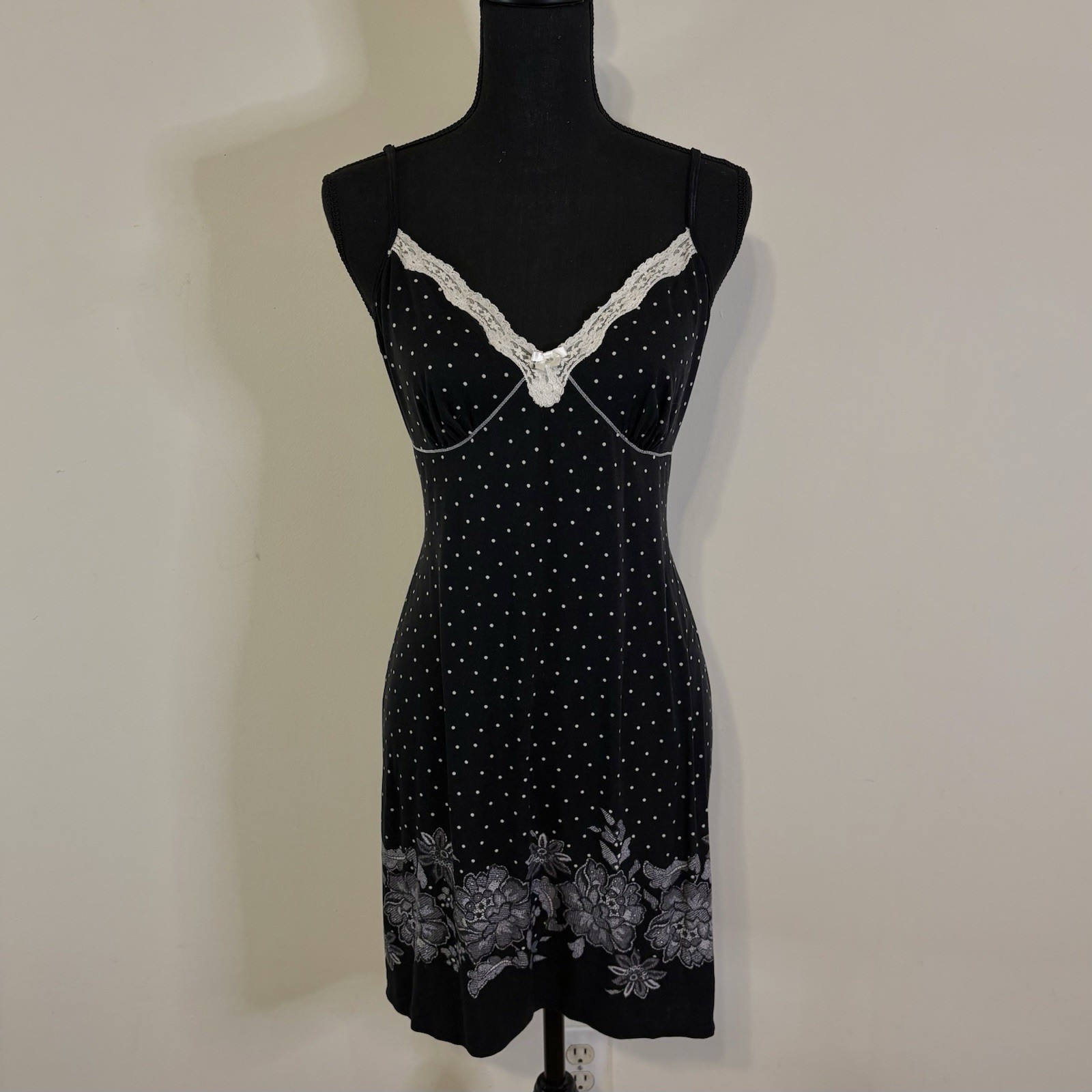 Y2K Polka Dot Lace Slip Floral Mini Dress Coquette Babydoll Girly Size XL
