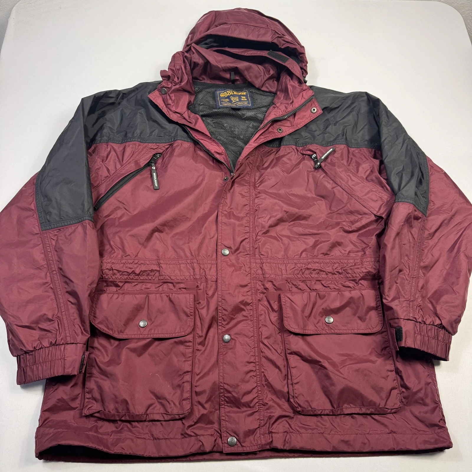 Woolrich Jacket Mens Medium Red Parka Nylon Hooded Insulated 1521WS Full Zip
