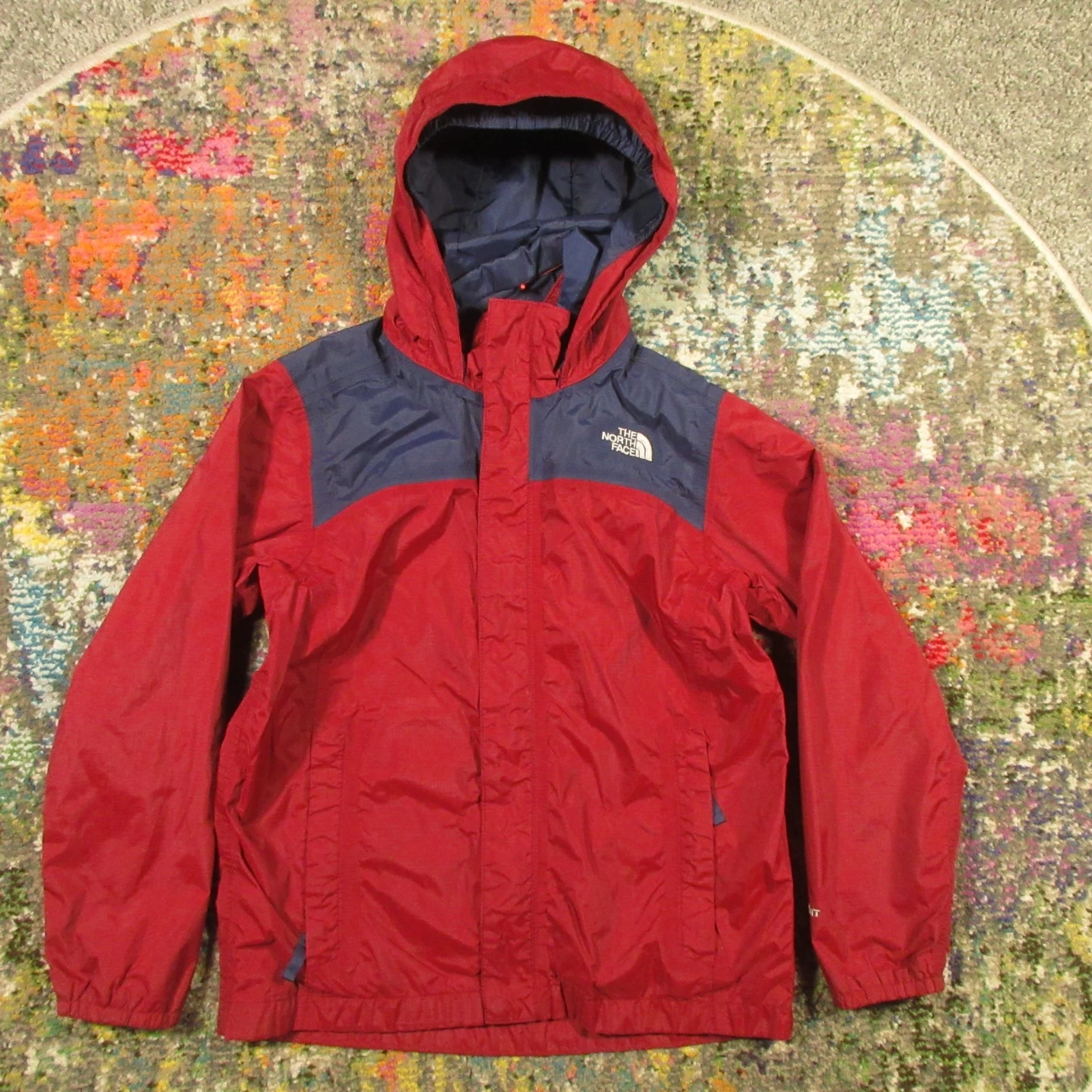 The North Face HyVent Jacket Hooded Raincoat Boys M 10/12 Red Lightweight Shell