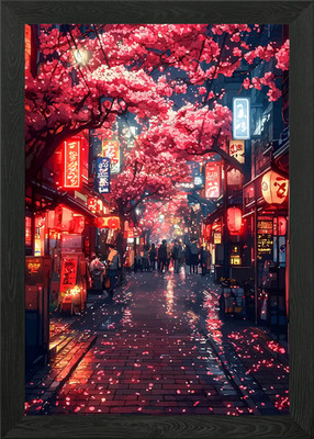 Kirschblütenstraße bei Nacht Gerahmtes Wandbild Poster Leinwanddruck Bild