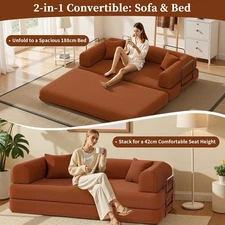 Compressed Corduroy Sofa Set Folding Couch Sofa Bed w/ Armrest Collapsible Sofa