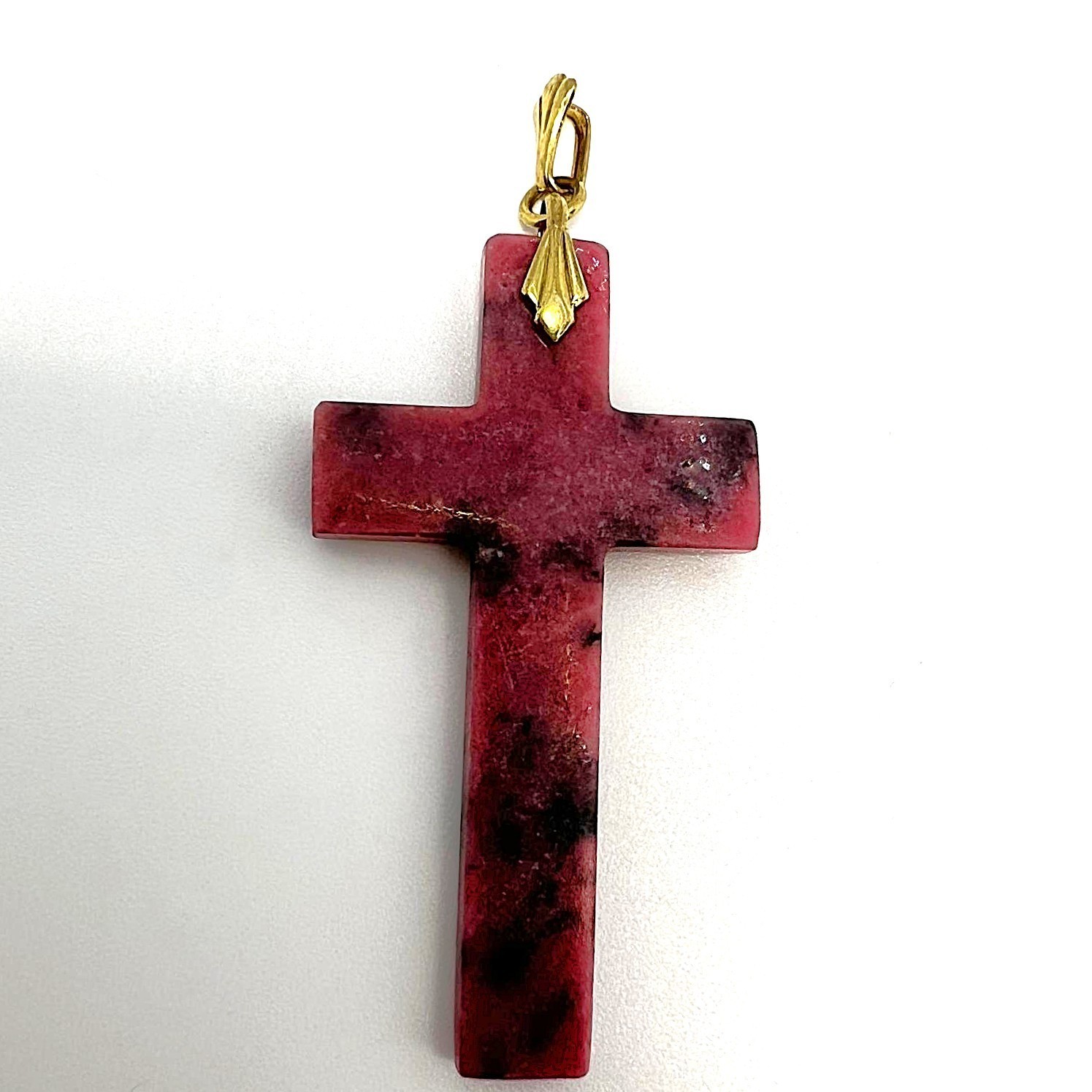 Vintage Rodonit Kreuz Anhänger Naturstein rosa schwarz Edelstein Schmuck Unikat