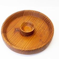 Vintage Hand-Turned Solid Pine Wooden Chip  Dip Bowl - Artisan Crafted - 11"