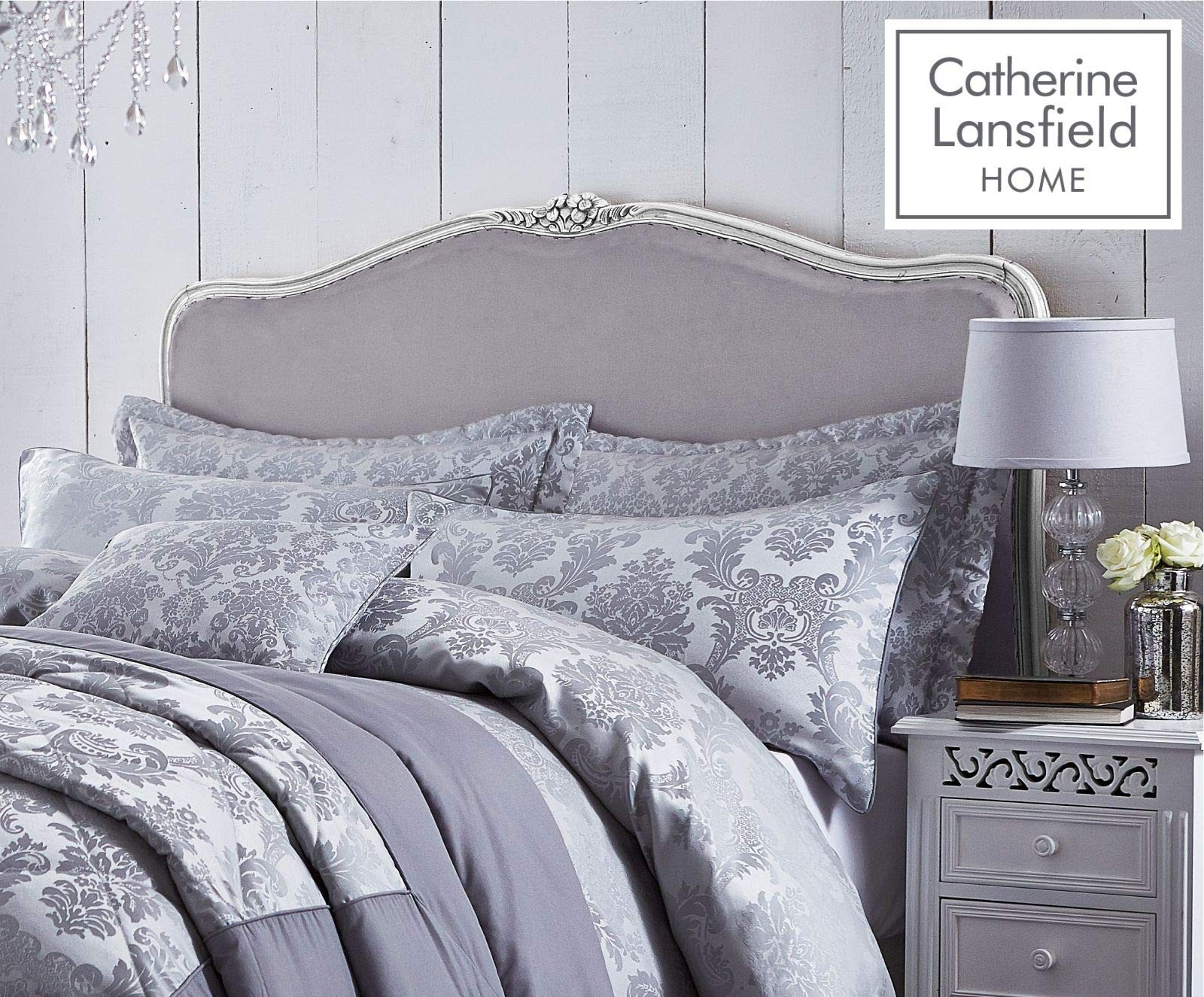 Catherine Lansfield Damask Jacquard Quilted Pillow sham Pair Silver Grey - Image 11