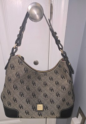 Dooney & Bourke Erica Signature Monogram Hobo Bag Grey Black Leather  Canvas