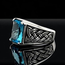 925 Silver Minimal Aquamarine Stone Ring Solid Silver Aquamarine Ring