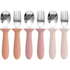 Toddler Utensil Set 6 Pack Kids Spoons and Forks with Silicone Handle Dishwasher