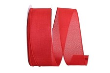 Red Wired Ribbon, 2-1/2 Inch Wide, 50 Yards Polyester Linen Style