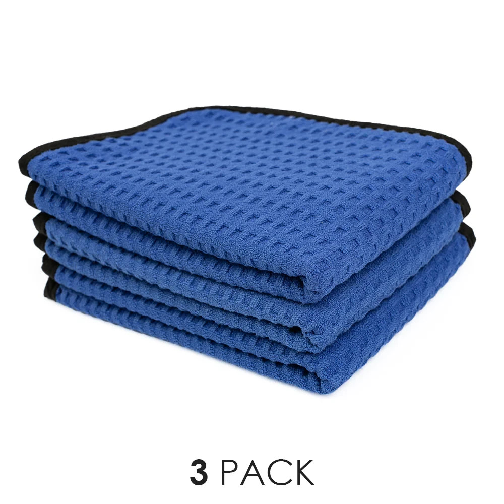 The Rag Company Dry Me A River 16 x 24 Waffle Weave Drying Towel Navy Blue - 3PK