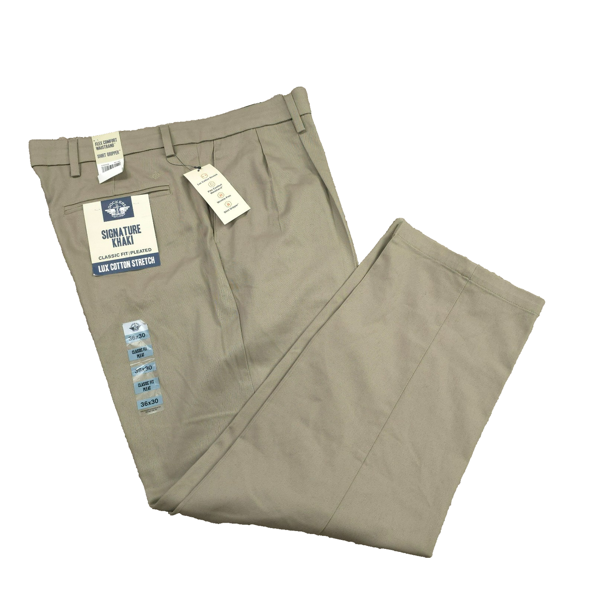 Dockers Men's Signature Khaki Pleated 36x30 Classic Fit Stretch