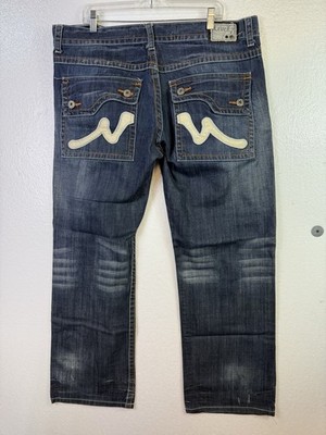 Level 7 Mens Relaxed Jeans Sz 40x32 Blue Denim Logo Wide Leg Distressed Y2K Hip