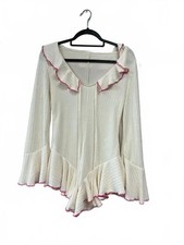 Shein Cream Ruffle Collar Playsuit Size S Flare Sleeve Peplum Pink Trim