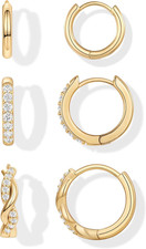 14K Gold Plated Huggie Hoop Earrings for Women, Small Sterling Silver Earring Se