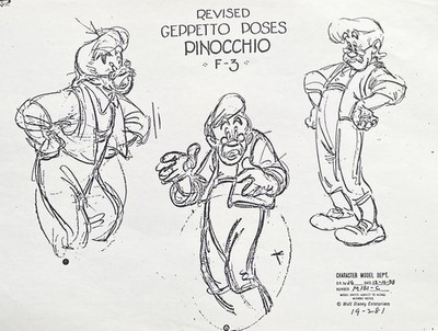 PINOCCHIO GEPPETTO  DISNEY Animation MODEL SHEET Research PHOTOCOPY