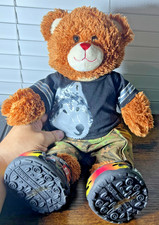 Build a bear Stuffed Animal teddy Bear camouflage Wolf Shirt Sketchers Shoes EUC