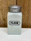 Vintage 1930's McKee Milk White Glass Square Pattern "FLOUR" Shaker w/top