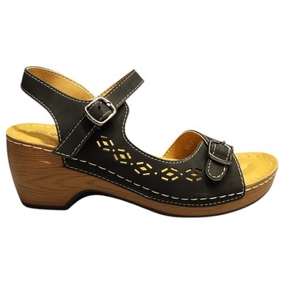 Patrizia by Spring Step Shantay Slingback Sandals Women US 8.5 Black Brown Wedge
