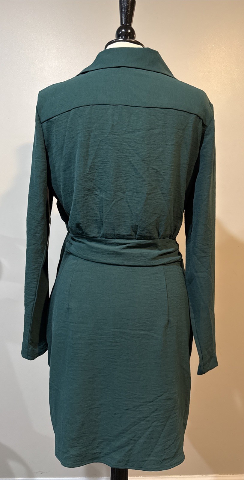 Dex Wrap Dress Mini Long Sleeve V Neck Green Size Large image 4