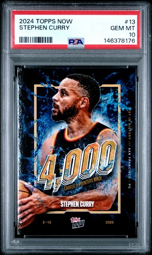 🔥 2024 Topps Now Stephen Curry #13 - 4,000 Career 3-Pointers PSA 10 Warriors 🏀