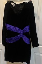 Vintage 80s A.J. Bari Black Velvet Electric Blue Satin Accent Dress Sz 10