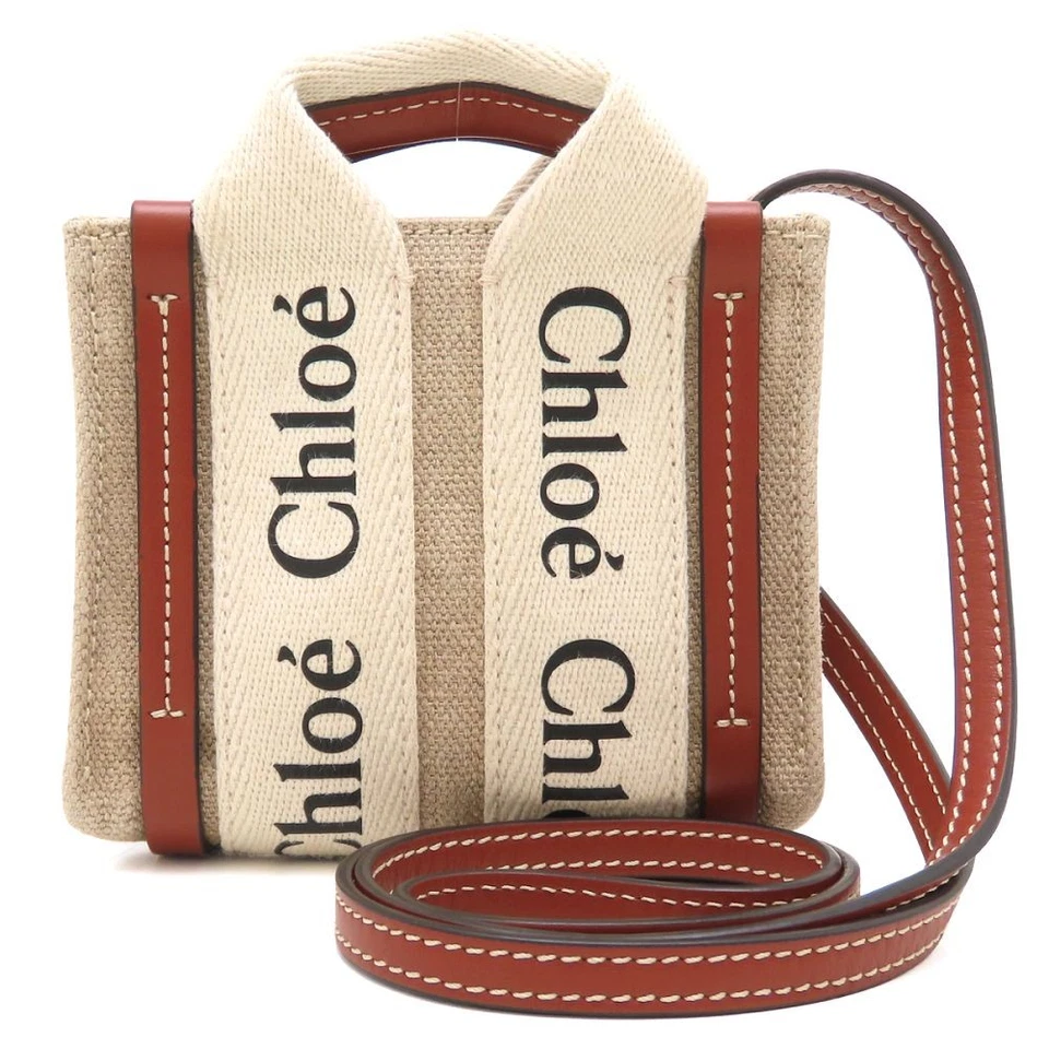 Sac à bandoulière Chloé Woody Nano Tote CHC22AP235I26 lin/marron veau/353476 - Photo 1/4