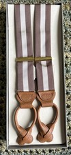 Vintage Trafalgar NOS Silk/Leather Suspenders Braces Brown/Tan New In Package