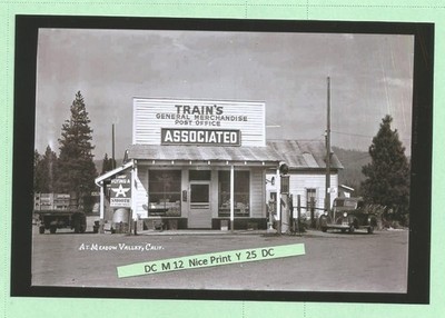 Found PHOTO of Old TRAINS Store & vintage 1940's FLYING A Gas Service Station