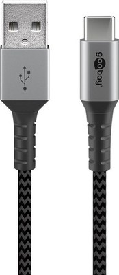 goobay Textilkabel mit Metallsteckern USB-C auf USB-A space grau/silber 0,5 m