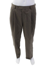Oscar de la Renta Men's Hook Closure Pleated Front Dress Pants Brown Size 34