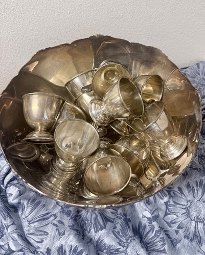 Vintage EP Nickel Silver Japan Silver plate lot bowl and goblets