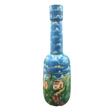 Vintage Hand Painted, Carved Folk Art Wooden Bottle Cura ao
