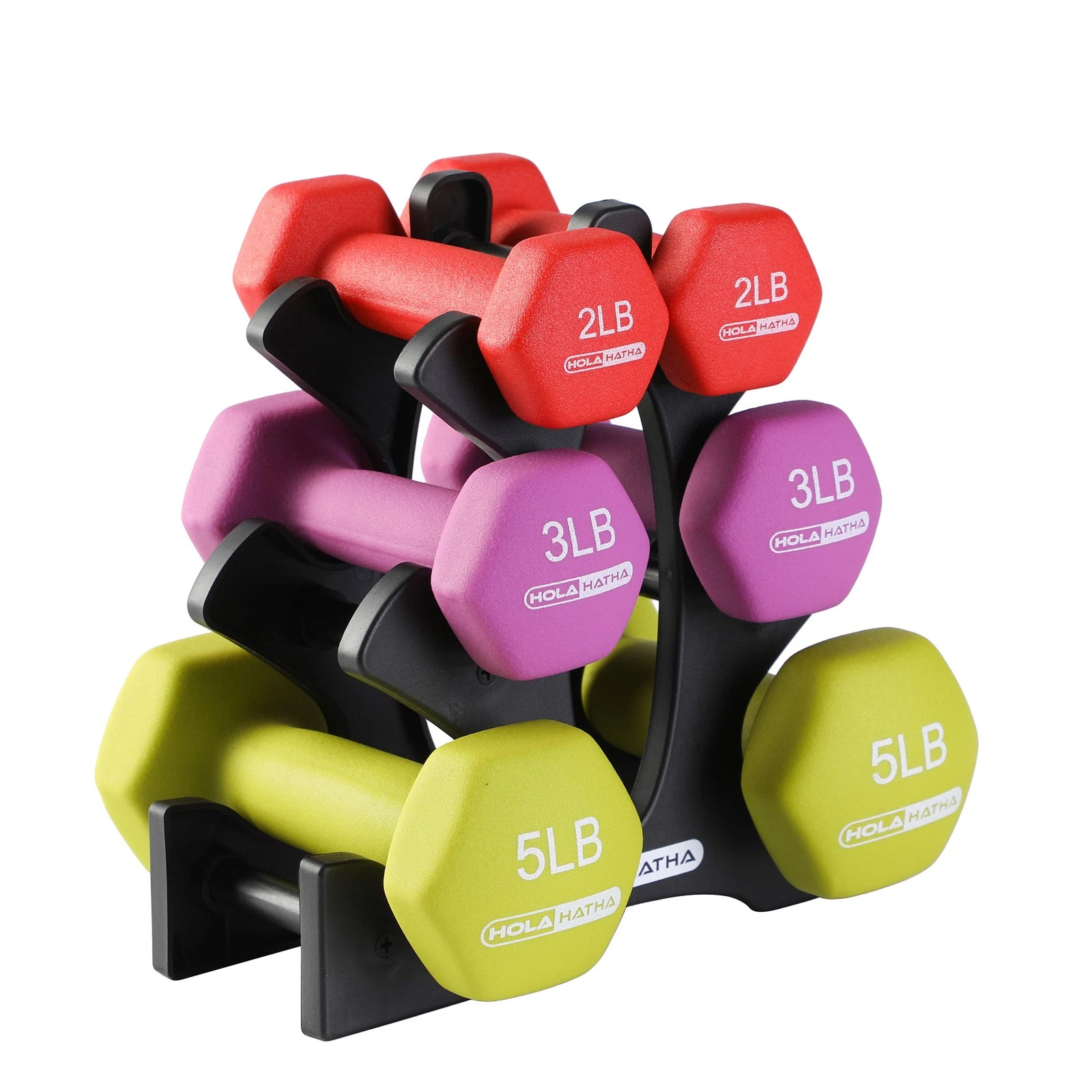 HolaHatha Neoprene Dumbbell Free Hand Weight Set with Rack
Opens in a new window or tab
