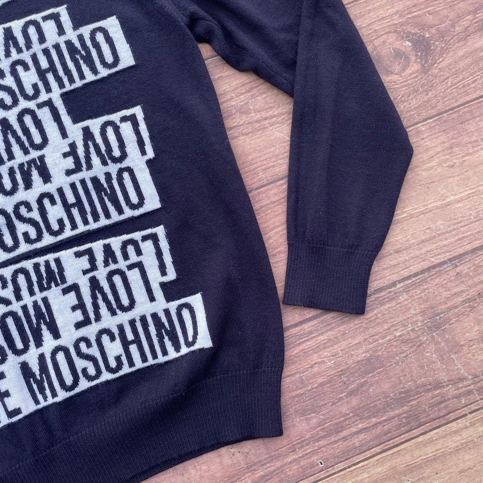 Vintage Love Moschino Printed Sweater Wool Men's Luxury Y2K Long Sleeve Size M - Image 4 of 4