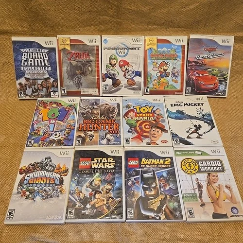 Nintendo Wii Game Lot Mario Kart Zelda Super Paper Mario Star Wars Game Hunter