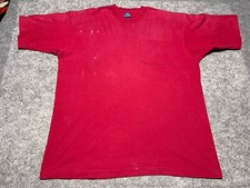 VINTAGE Distressed Red Blank Pocket Single Stitch XL USA MADE Shirt Paint marks