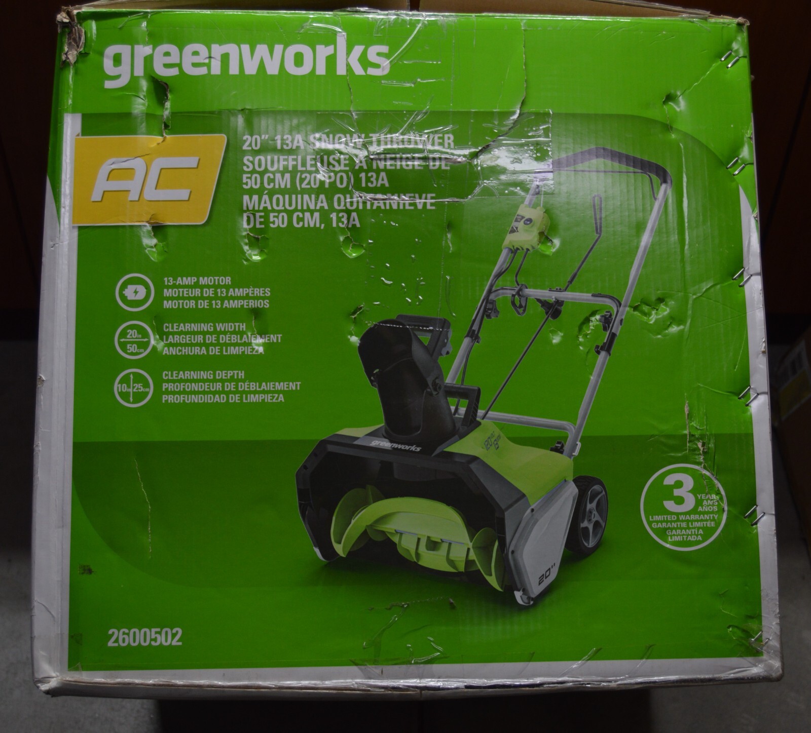 Greenworks 13 Amp 20 In. Corded Electric Snow Thrower, 2600502 eBay