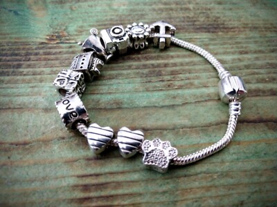 Schlangenarmband Fass Schnapp & 10 Charms: Herzen, Baum, Pfote, Anker ~ schön & lustig 