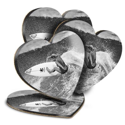 4x Herz MDF Untersetzer - BW - Surfing Girl Wave Surfer Surf Ozean Meer #40778