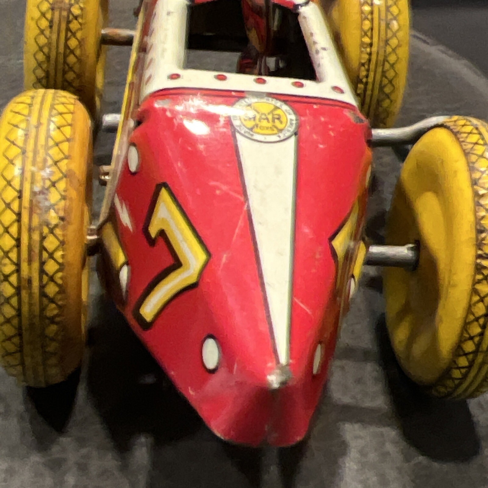 Vintage Tin Litho Marx Wind Up Toy Race car Racer Yellow Wheels eBay