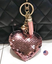 Pink Tassel Sequins Puff Heart Keychain/Purse Charm Clip 101